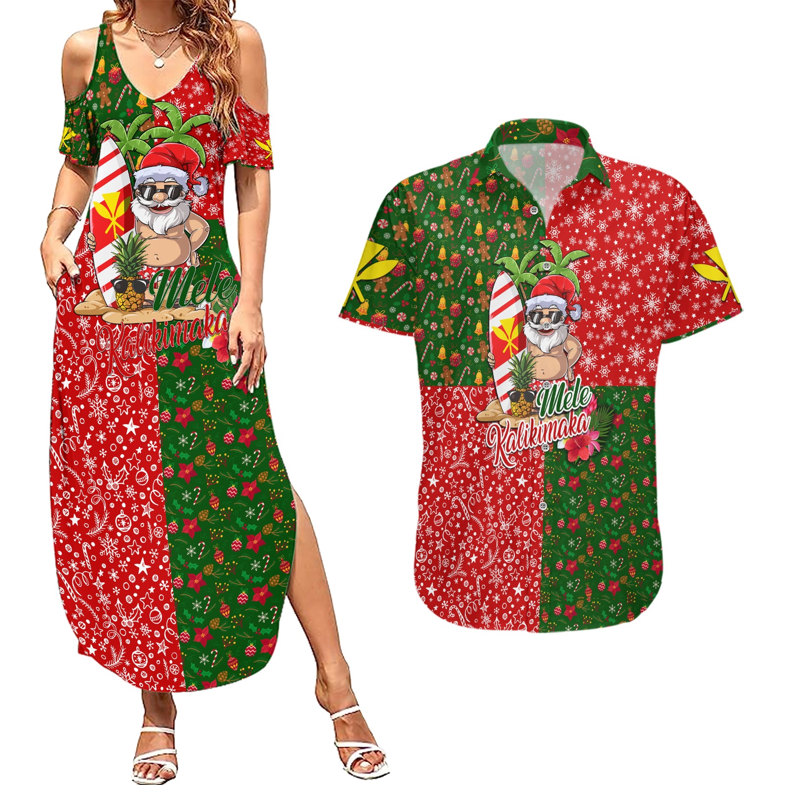 Hawaii Christmas Couples Matching Summer Maxi Dress and Hawaiian Shirt Mele Kalikimaka Kanaka Maoli DT02 Art - Polynesian Pride
