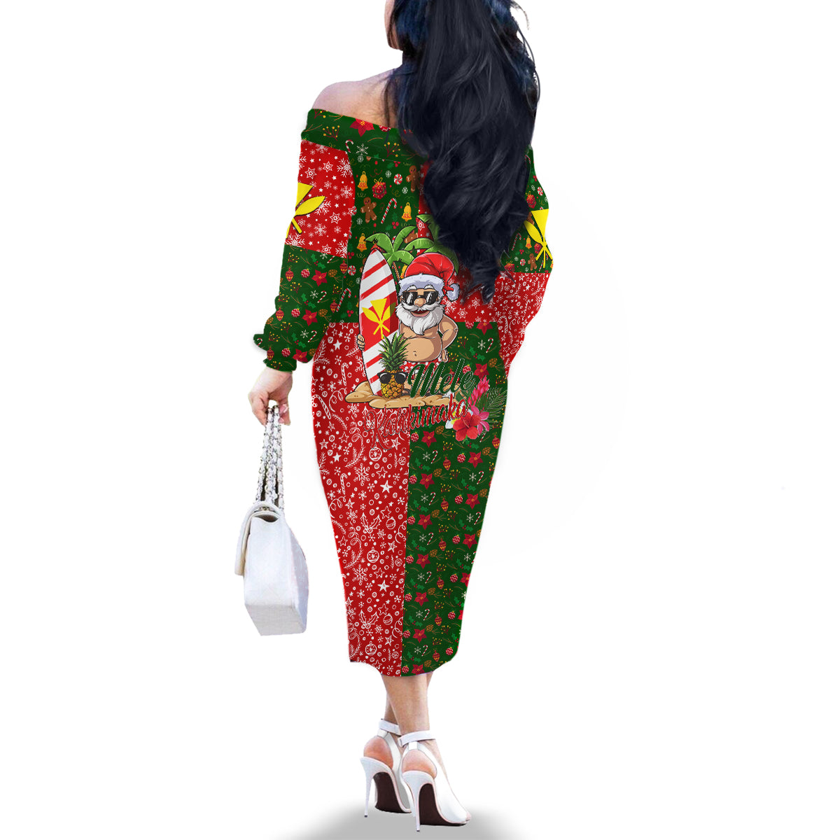 Hawaii Christmas Family Matching Off Shoulder Long Sleeve Dress and Hawaiian Shirt Mele Kalikimaka Kanaka Maoli DT02 - Polynesian Pride