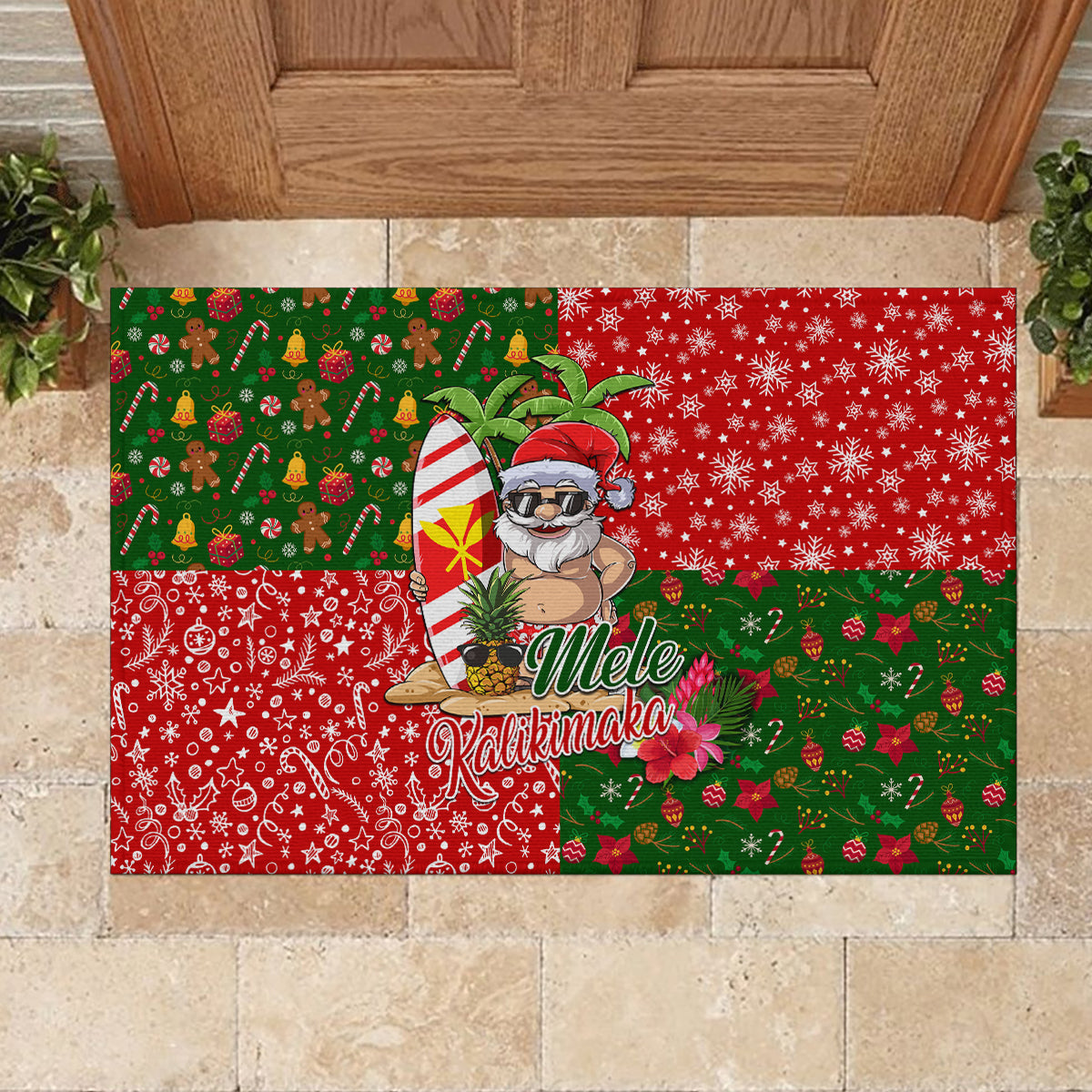 Hawaii Christmas Rubber Doormat Mele Kalikimaka Kanaka Maoli DT02 - Polynesian Pride