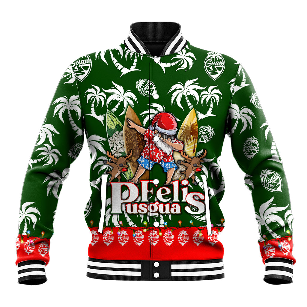 Guam Christmas Baseball Jacket Felis Pusgua Tropical Xmas Patterns DT02 Unisex Green - Polynesian Pride