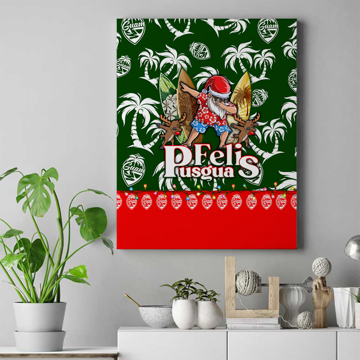 Guam Christmas Canvas Wall Art Felis Pusgua Tropical Xmas Patterns DT02 Green - Polynesian Pride