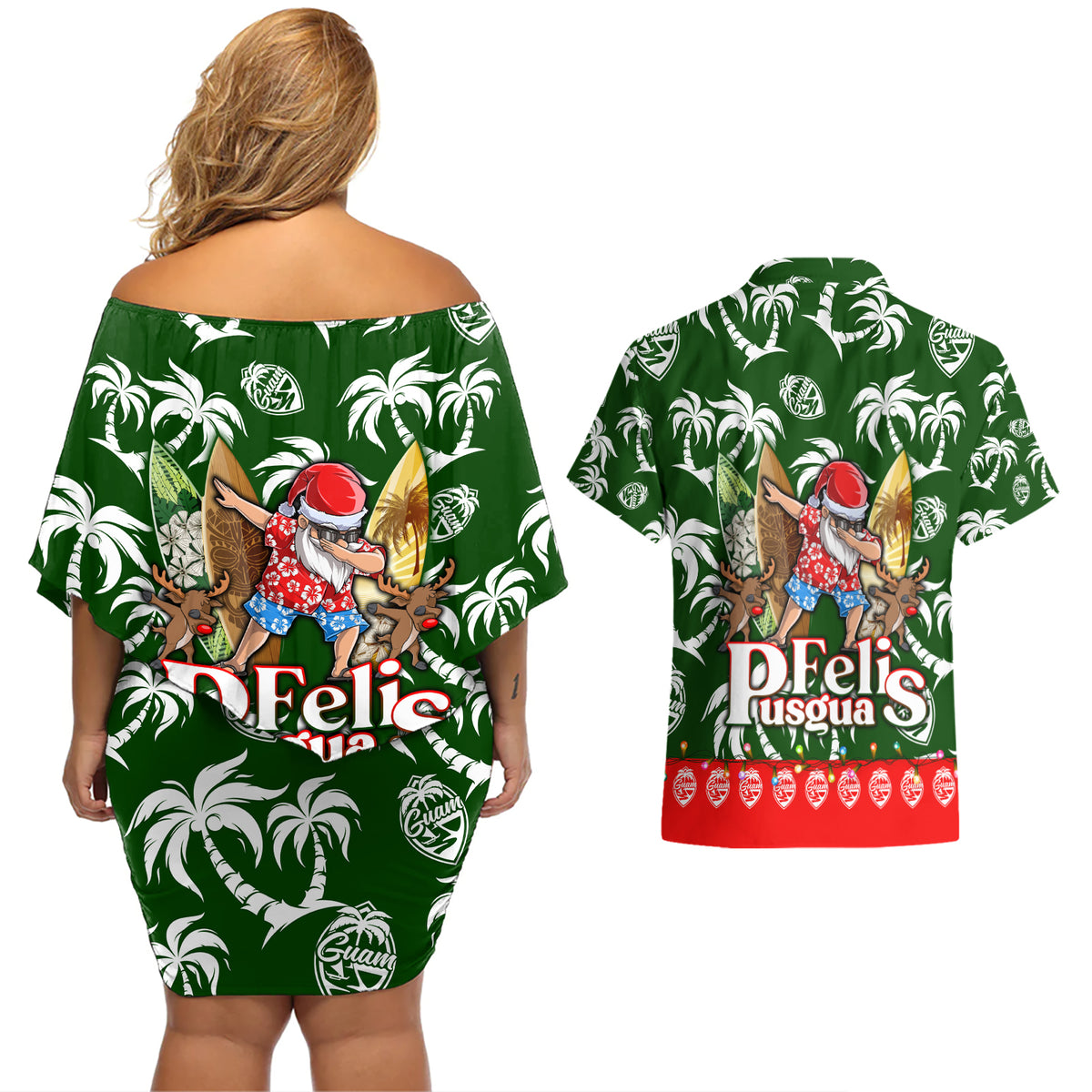 Guam Christmas Couples Matching Off Shoulder Short Dress and Hawaiian Shirt Felis Pusgua Tropical Xmas Patterns DT02 - Polynesian Pride