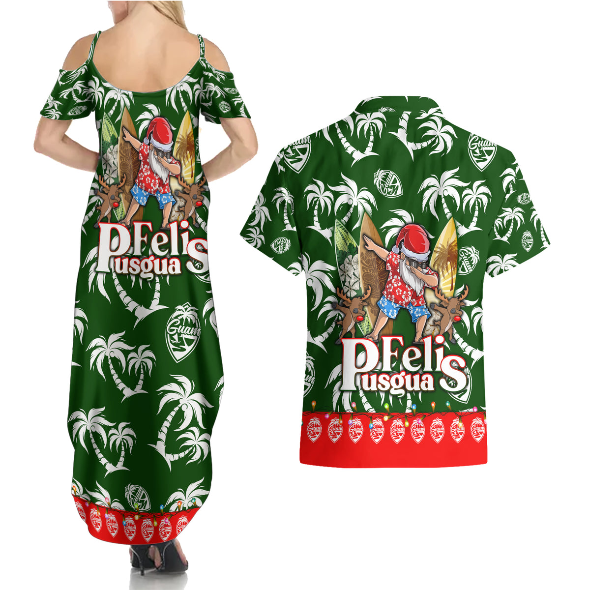 Guam Christmas Couples Matching Summer Maxi Dress and Hawaiian Shirt Felis Pusgua Tropical Xmas Patterns DT02 - Polynesian Pride