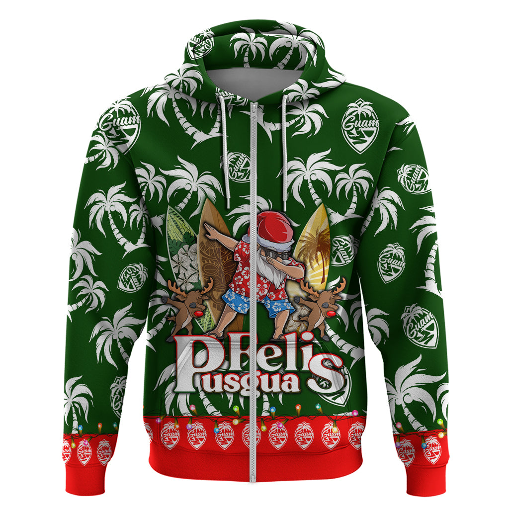 Guam Christmas Hoodie Felis Pusgua Tropical Xmas Patterns DT02 Zip Hoodie Green - Polynesian Pride