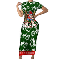 Guam Christmas Short Sleeve Bodycon Dress Felis Pusgua Tropical Xmas Patterns DT02 Long Dress Green - Polynesian Pride