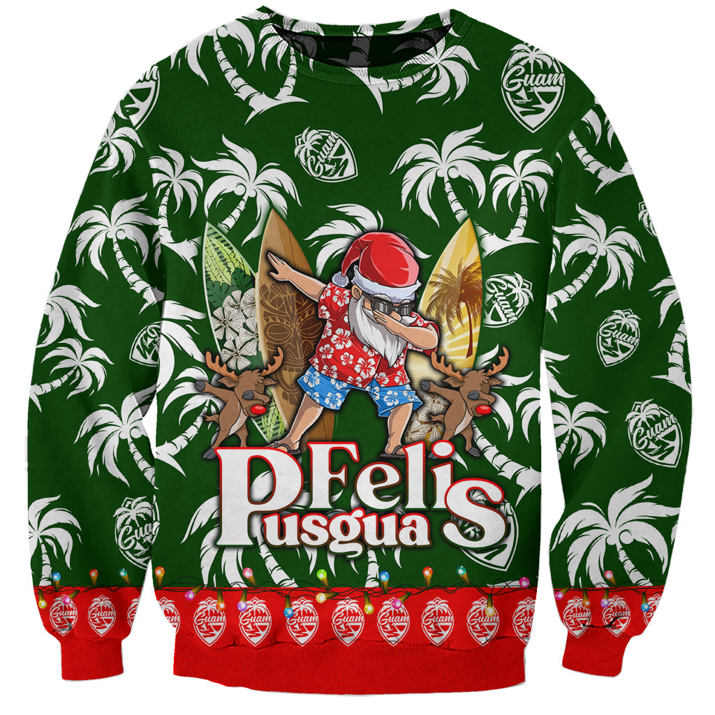 Guam Christmas Sweatshirt Felis Pusgua Tropical Xmas Patterns DT02 Unisex Green - Polynesian Pride