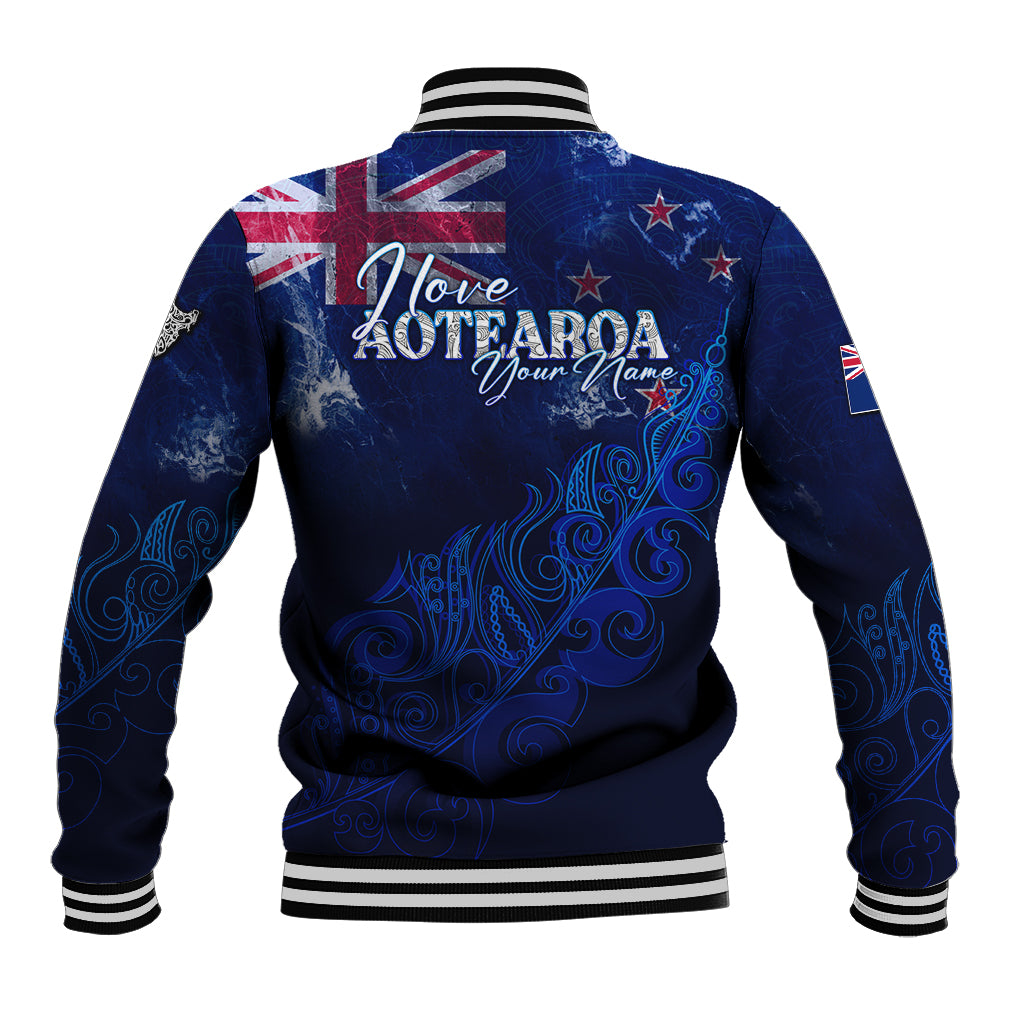 Personalised New Zealand Baseball Jacket Aotearoa Map Silver Fern DT02 - Polynesian Pride