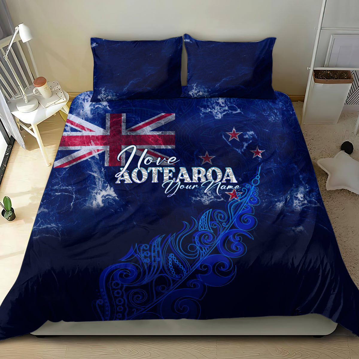 Personalised New Zealand Bedding Set Aotearoa Map Silver Fern DT02 - Polynesian Pride