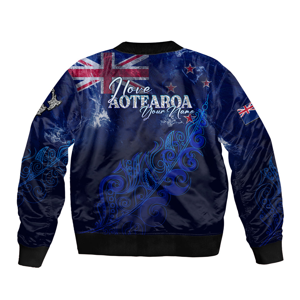 Personalised New Zealand Bomber Jacket Aotearoa Map Silver Fern DT02 - Polynesian Pride