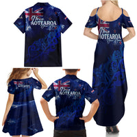 Personalised New Zealand Family Matching Summer Maxi Dress and Hawaiian Shirt Aotearoa Map Silver Fern DT02 - Polynesian Pride