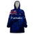 Personalised New Zealand Wearable Blanket Hoodie Aotearoa Map Silver Fern DT02 One Size Blue - Polynesian Pride