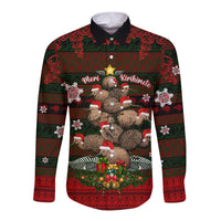 Meri Kirihimete New Zealand Long Sleeve Button Shirt Christmas Kiwi Maori DT02 Unisex Red - Polynesian Pride