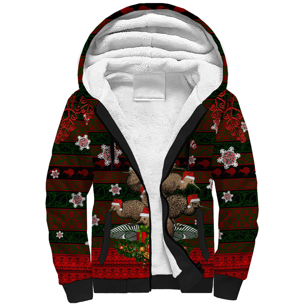 Meri Kirihimete New Zealand Sherpa Hoodie Christmas Kiwi Maori DT02 Unisex Red - Polynesian Pride