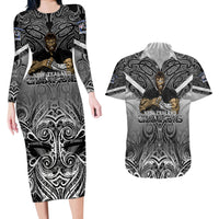 New Zealand Couples Matching Long Sleeve Bodycon Dress and Hawaiian Shirt Rugby Aotearoa Champions DT02 Black - Polynesian Pride