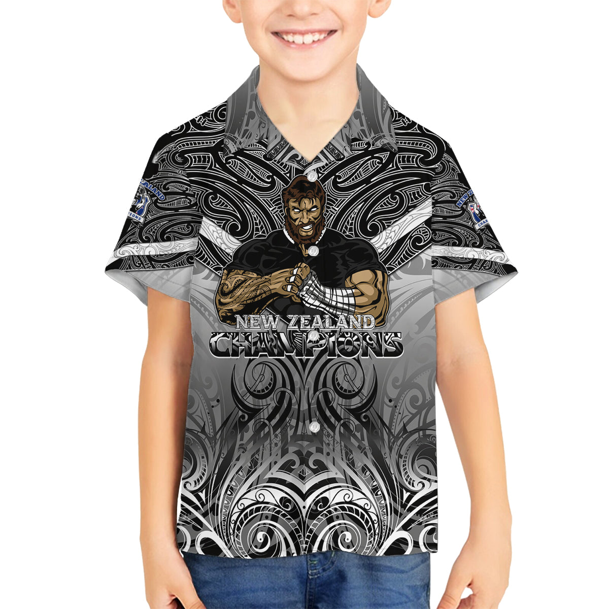 New Zealand Family Matching Tank Maxi Dress and Hawaiian Shirt Rugby Aotearoa Champions DT02 Son's Shirt Black - Polynesian Pride