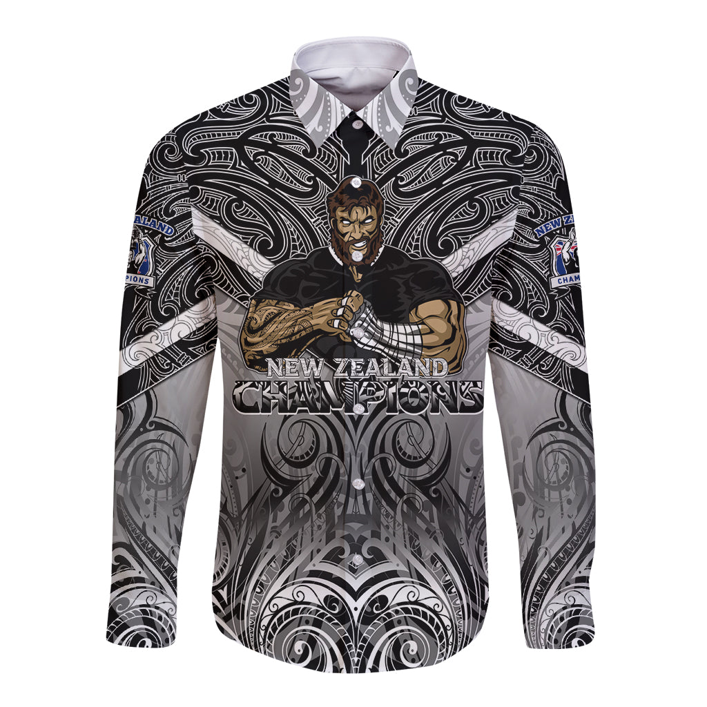 New Zealand Long Sleeve Button Shirt Rugby Aotearoa Champions DT02 Unisex Black - Polynesian Pride