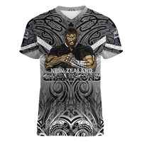 New Zealand Women V Neck T Shirt Rugby Aotearoa Champions DT02 Female Black - Polynesian Pride