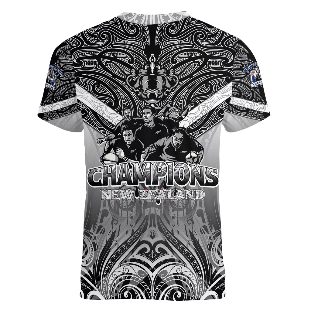 New Zealand Women V Neck T Shirt Rugby Aotearoa Champions DT02 - Polynesian Pride