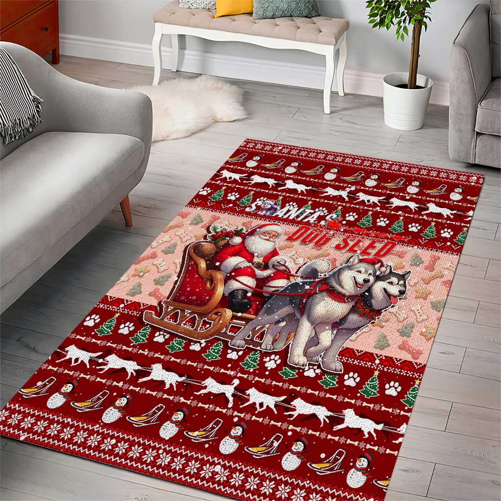 Dog Sled Christmas Area Rug Husky Sleigh Ride Design - Polynesian Pride