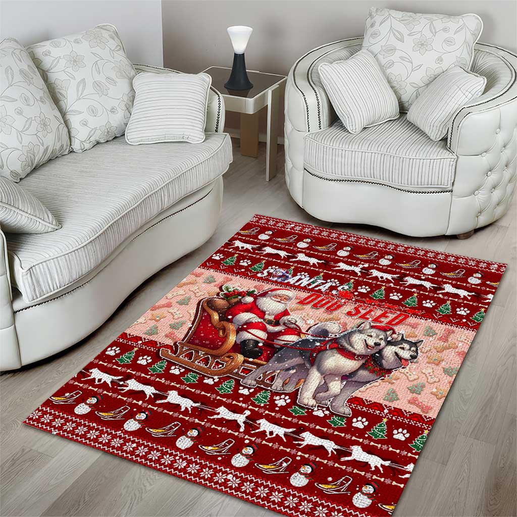 Dog Sled Christmas Area Rug Husky Sleigh Ride Design - Polynesian Pride