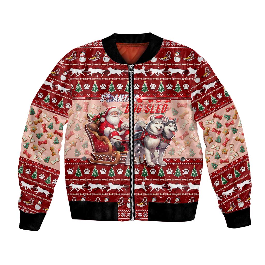 Dog Sled Christmas Bomber Jacket Husky Sleigh Ride Design - Polynesian Pride