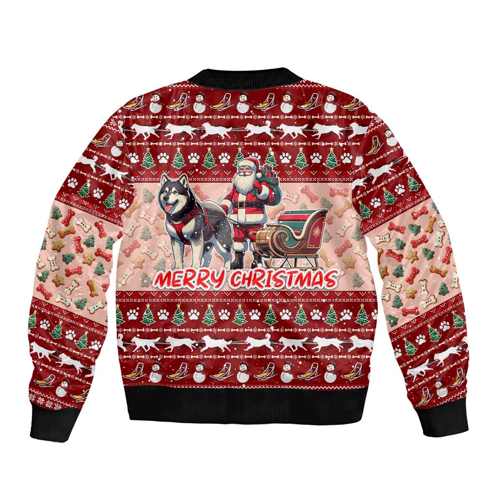 Dog Sled Christmas Bomber Jacket Husky Sleigh Ride Design - Polynesian Pride
