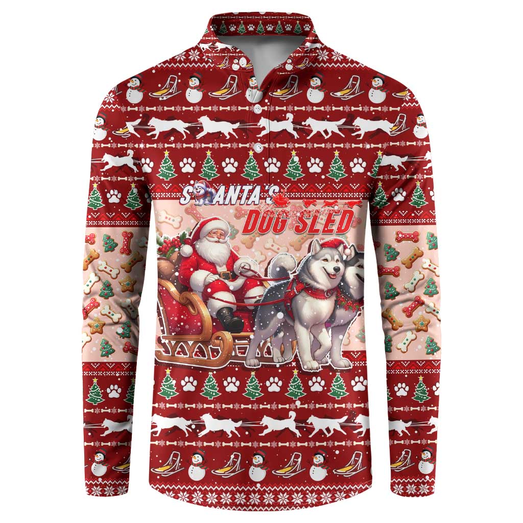 Dog Sled Christmas Button Sweatshirt Husky Sleigh Ride Design - Polynesian Pride