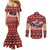 Dog Sled Christmas Couples Matching Mermaid Dress and Long Sleeve Button Shirt Husky Sleigh Ride Design - Polynesian Pride