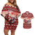 Dog Sled Christmas Couples Matching Off Shoulder Short Dress and Hawaiian Shirt Husky Sleigh Ride Design - Polynesian Pride