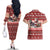 Dog Sled Christmas Couples Matching Off The Shoulder Long Sleeve Dress and Hawaiian Shirt Husky Sleigh Ride Design - Polynesian Pride