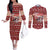 Dog Sled Christmas Couples Matching Off The Shoulder Long Sleeve Dress and Long Sleeve Button Shirt Husky Sleigh Ride Design - Polynesian Pride