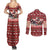 Dog Sled Christmas Couples Matching Summer Maxi Dress and Long Sleeve Button Shirt Husky Sleigh Ride Design - Polynesian Pride