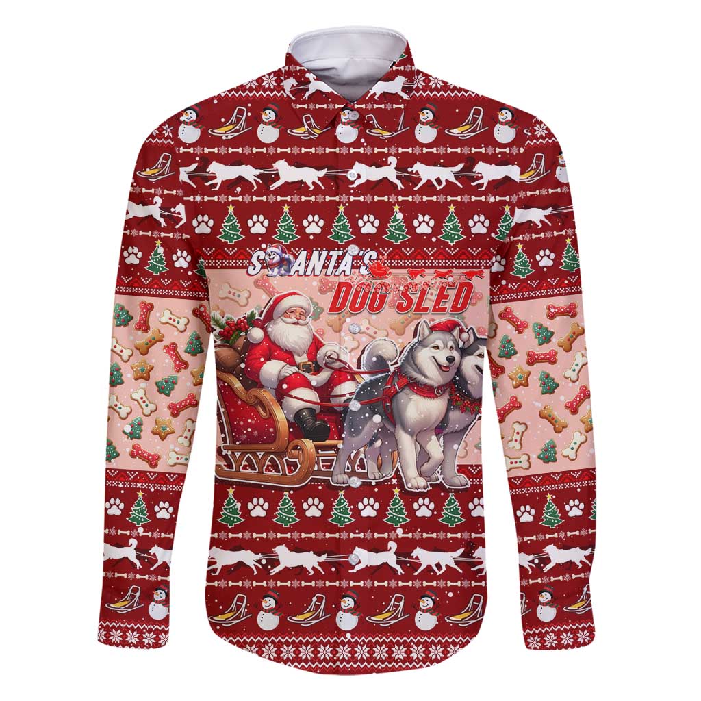 Dog Sled Christmas Family Matching Mermaid Dress and Hawaiian Shirt Husky Sleigh Ride Design - Polynesian Pride