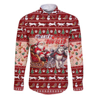 Dog Sled Christmas Family Matching Off The Shoulder Long Sleeve Dress and Hawaiian Shirt Husky Sleigh Ride Design - Polynesian Pride