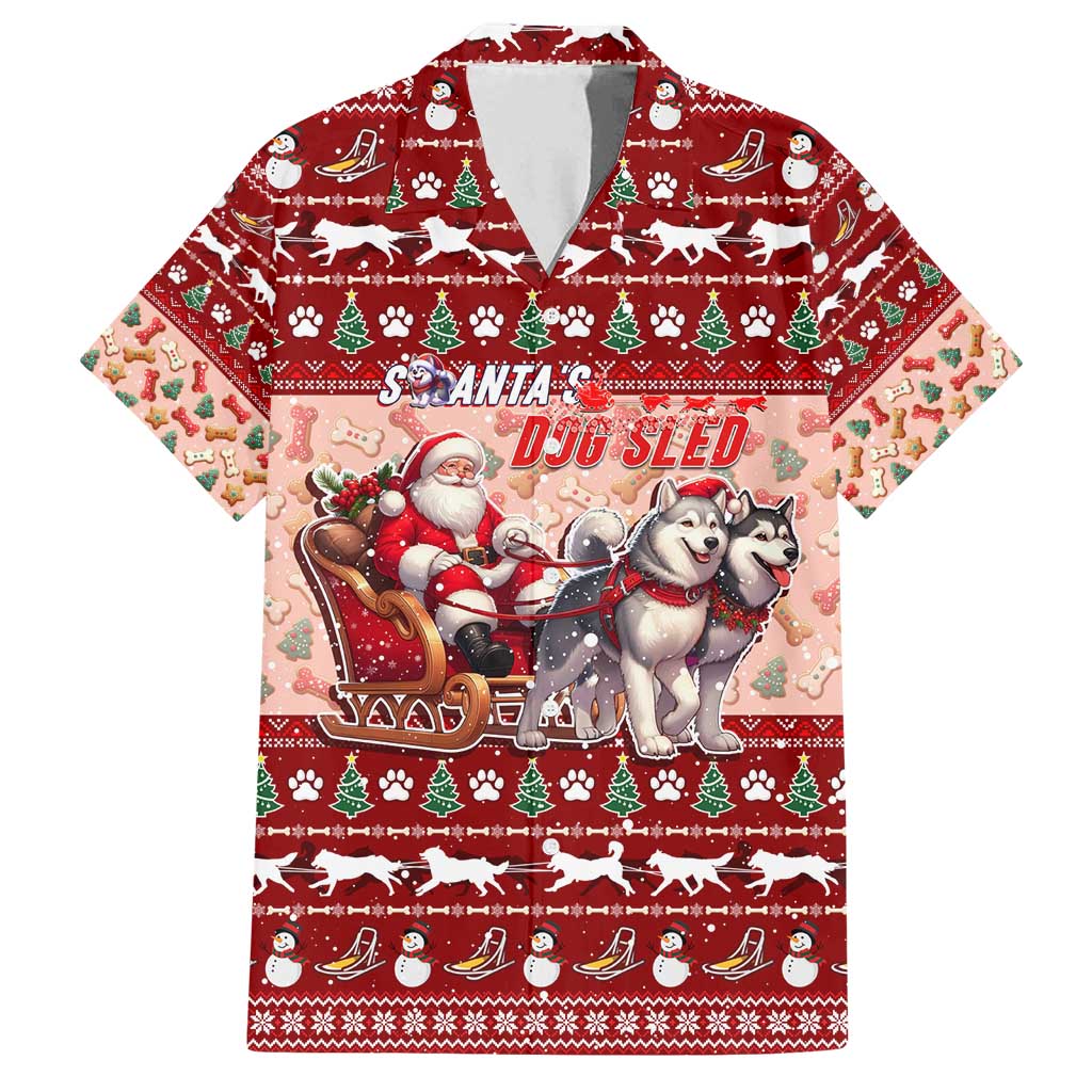 Dog Sled Christmas Family Matching Puletasi and Hawaiian Shirt Husky Sleigh Ride Design - Polynesian Pride