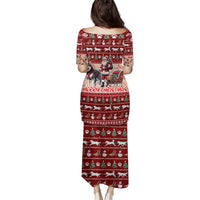 Dog Sled Christmas Family Matching Puletasi and Hawaiian Shirt Husky Sleigh Ride Design - Polynesian Pride