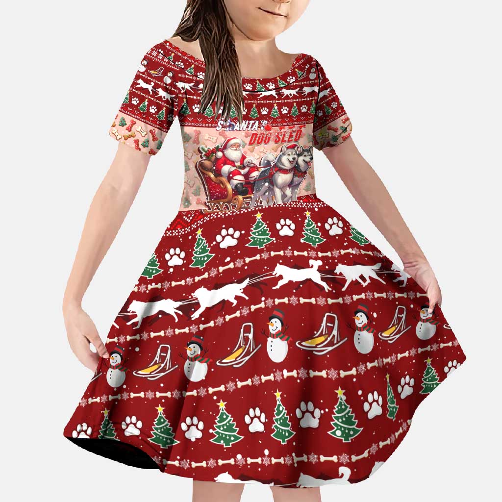 Dog Sled Christmas Family Matching Short Sleeve Bodycon Dress and Hawaiian Shirt Husky Sleigh Ride Design - Polynesian Pride