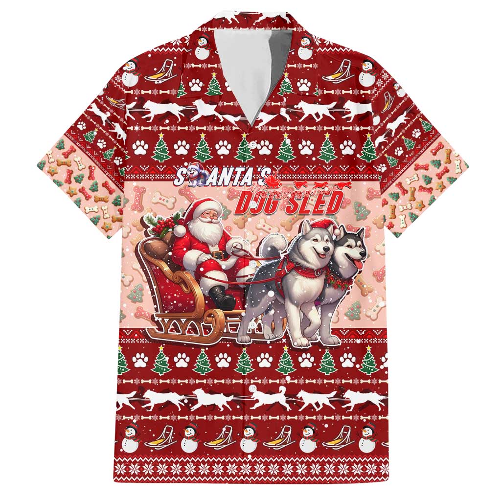 Dog Sled Christmas Family Matching Short Sleeve Bodycon Dress and Hawaiian Shirt Husky Sleigh Ride Design - Polynesian Pride