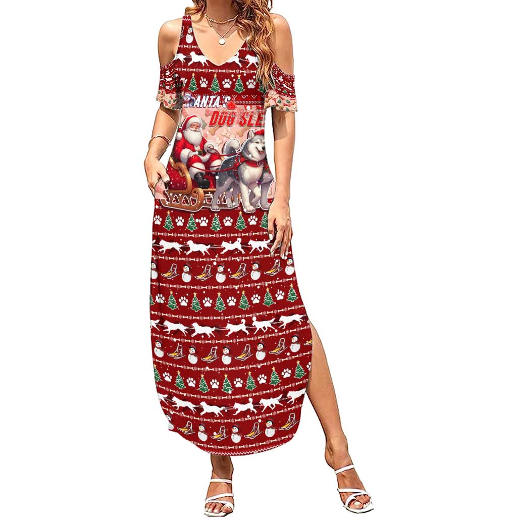 Dog Sled Christmas Family Matching Summer Maxi Dress and Hawaiian Shirt Husky Sleigh Ride Design - Polynesian Pride