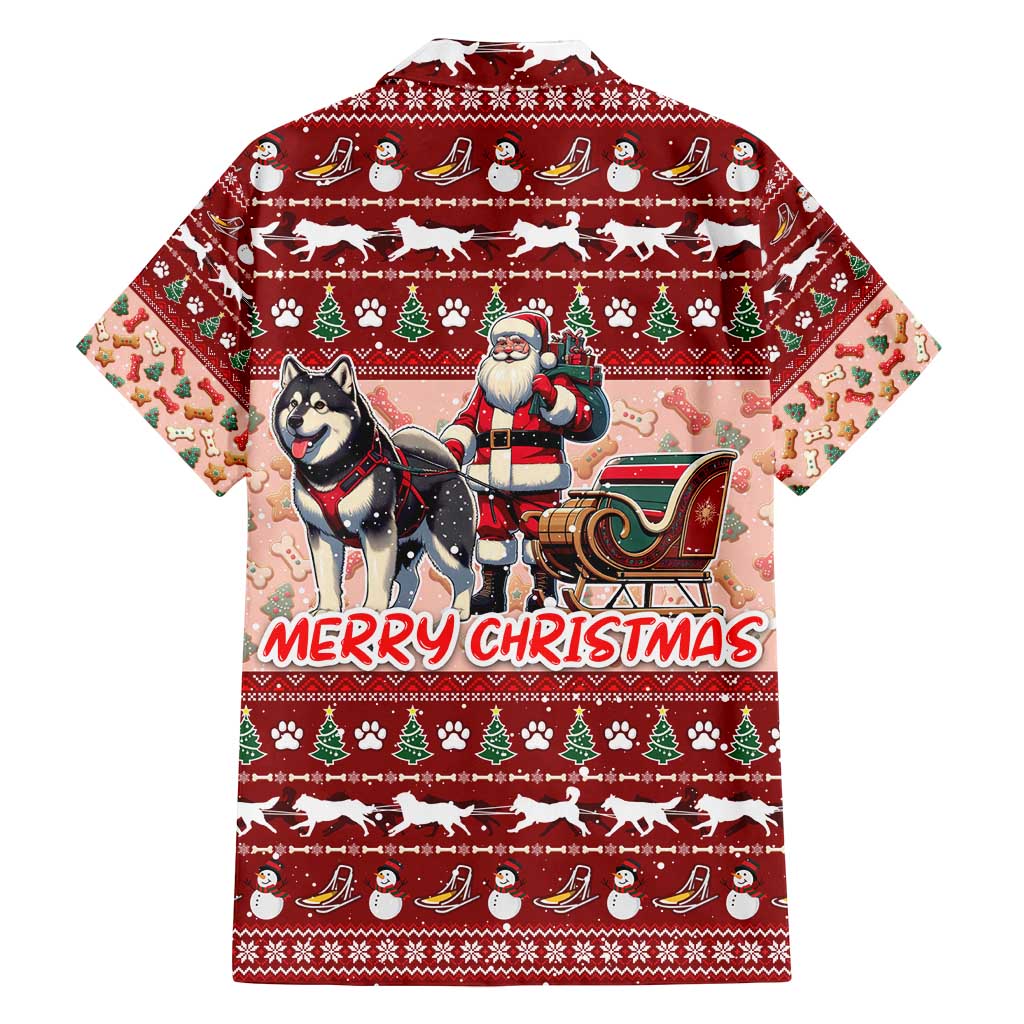 Dog Sled Christmas Family Matching Tank Maxi Dress and Hawaiian Shirt Husky Sleigh Ride Design - Polynesian Pride