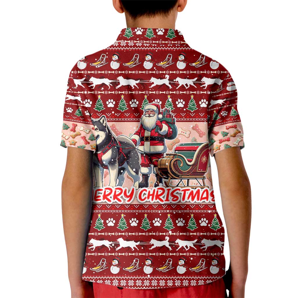Dog Sled Christmas Kid Polo Shirt Husky Sleigh Ride Design - Polynesian Pride