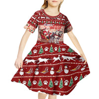 Dog Sled Christmas Kid Short Sleeve Dress Husky Sleigh Ride Design - Polynesian Pride