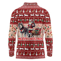 Dog Sled Christmas Long Sleeve Polo Shirt Husky Sleigh Ride Design - Polynesian Pride
