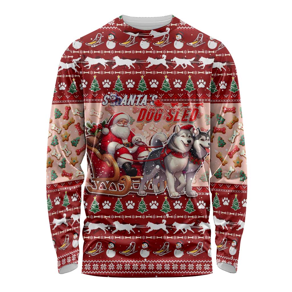 Dog Sled Christmas Long Sleeve Shirt Husky Sleigh Ride Design - Polynesian Pride