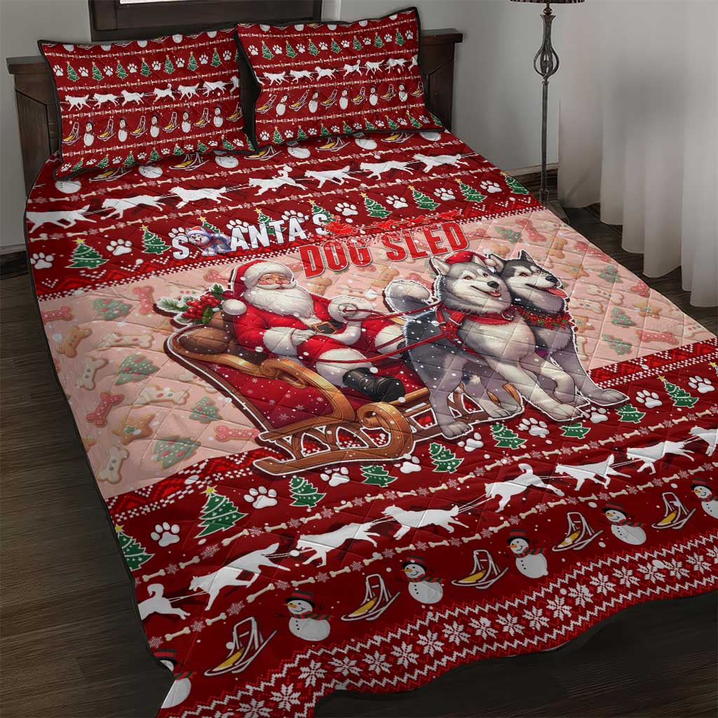 Dog Sled Christmas Quilt Bed Set Husky Sleigh Ride Design - Polynesian Pride