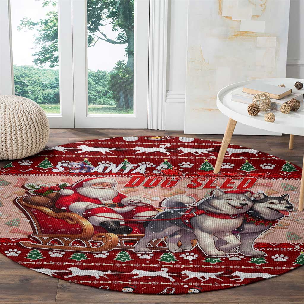 Dog Sled Christmas Round Carpet Husky Sleigh Ride Design - Polynesian Pride