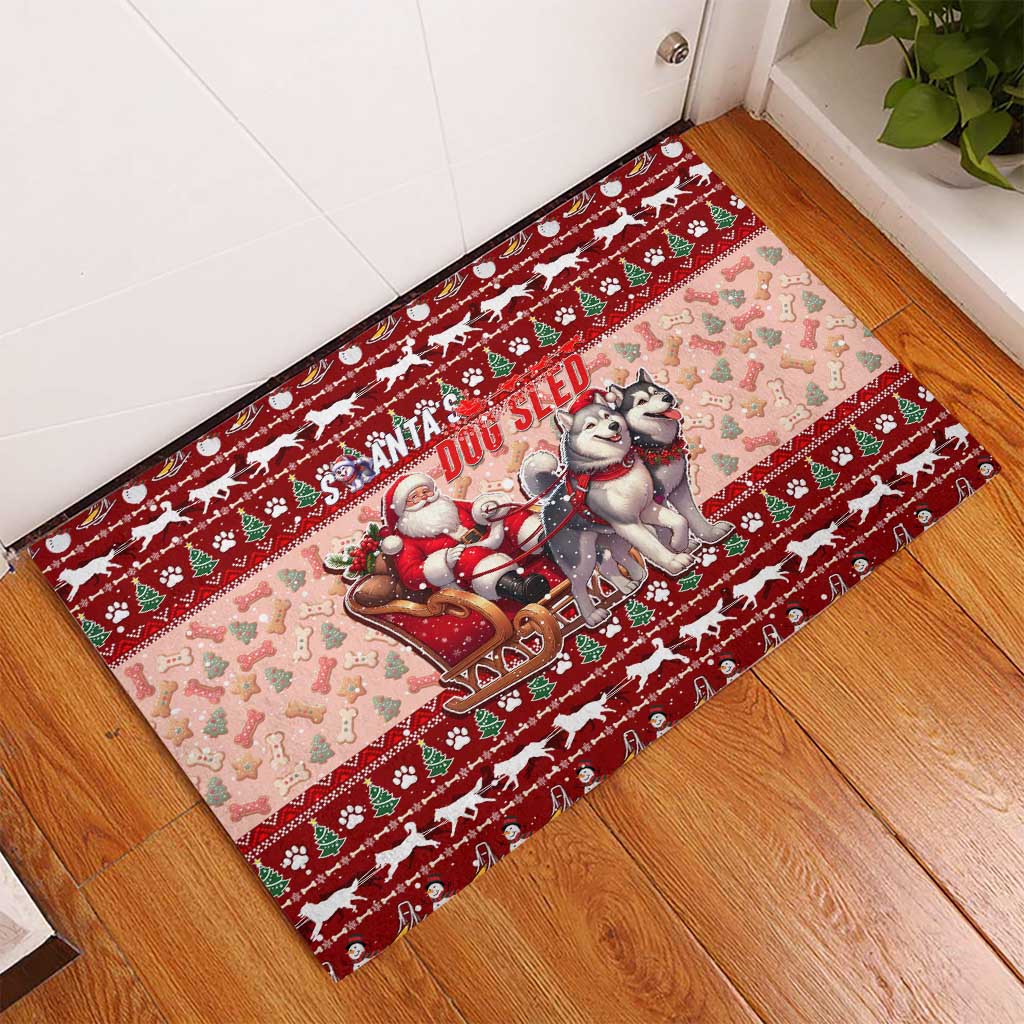 Dog Sled Christmas Rubber Doormat Husky Sleigh Ride Design - Polynesian Pride