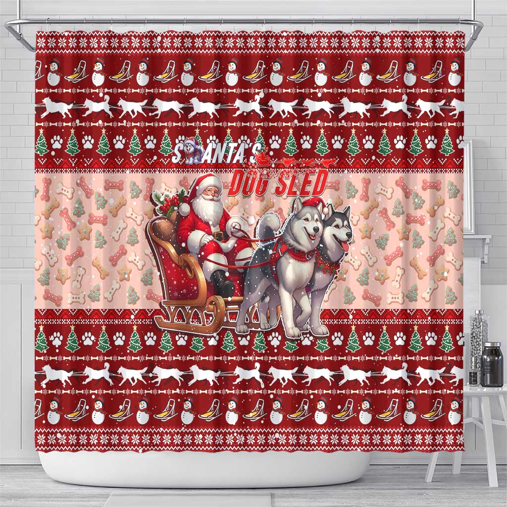 Dog Sled Christmas Shower Curtain Husky Sleigh Ride Design - Polynesian Pride