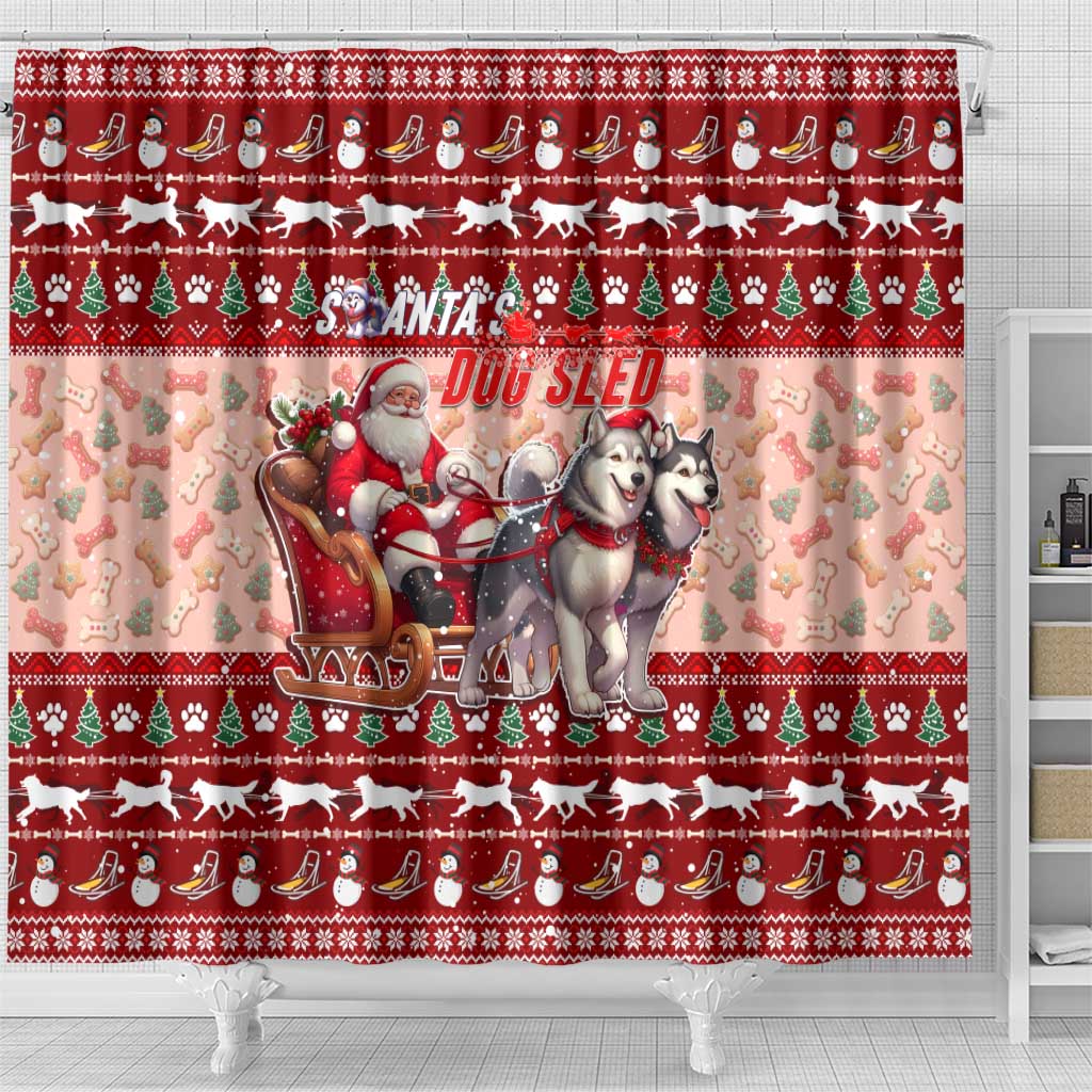 Dog Sled Christmas Shower Curtain Husky Sleigh Ride Design - Polynesian Pride