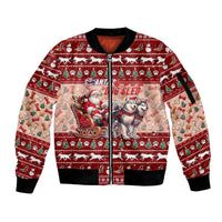 Dog Sled Christmas Sleeve Zip Bomber Jacket Husky Sleigh Ride Design - Polynesian Pride